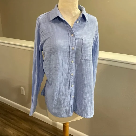 J.Crew Blue Cotton Gauze Button Down Shirt Size Small - Picture 1 of 11